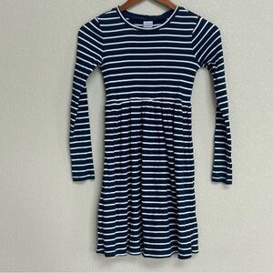 Hanna Andersson Girls’ Navy Blue and White Long Sleeve Striped Dress Size 12